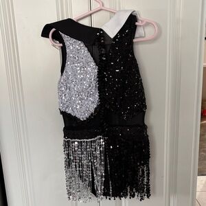 Glamour Kids Sequin Dance Costume - Black and Silver